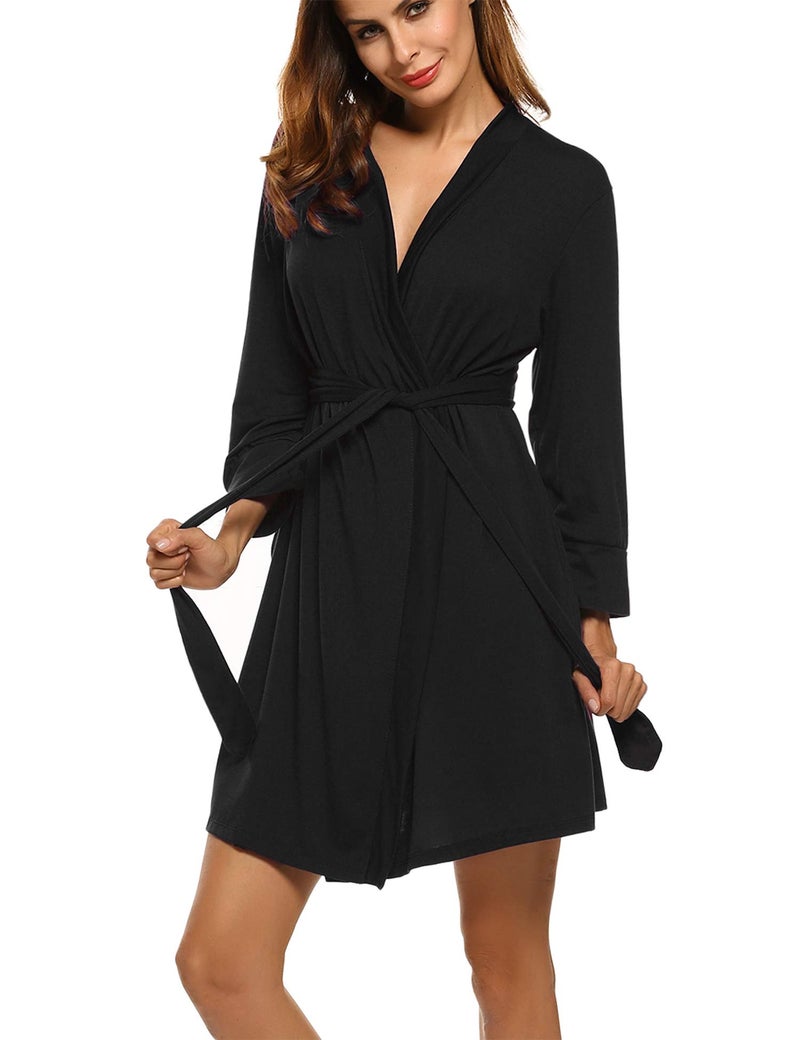 HOTOUCH Womens Bathrobe Soft Lightweight Robes Short Sexy Robe Pajama Robes Black S - Image 1